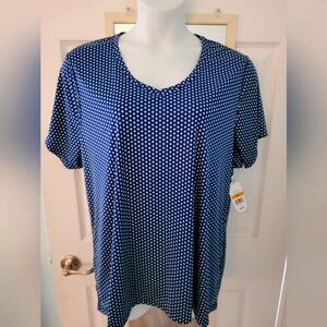 Poly blend navy/green blouse